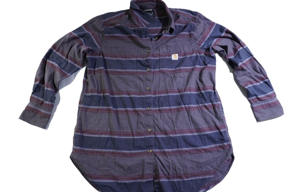Carhartt Shirt Womens Sz 1x (16w 18w) Plaid Rugged Flex Relaxed Fit Striped